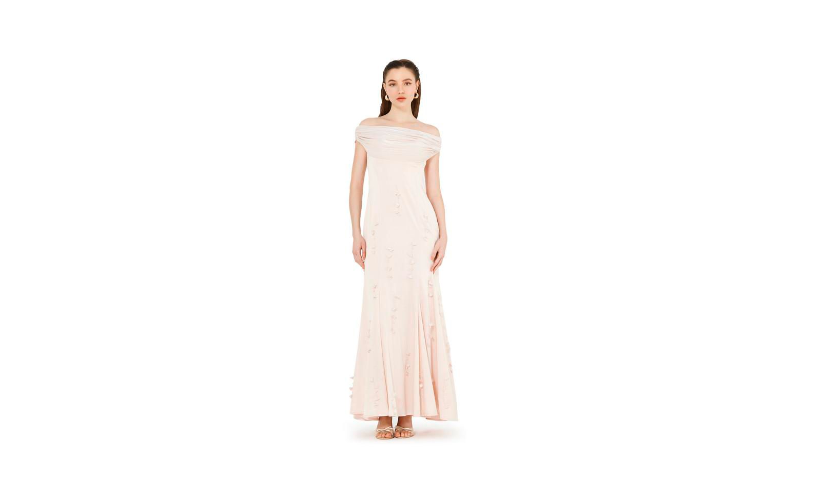 AMRI Женский Off-The-Shoulder Cowl Neckline Dress With Floral Embellishment