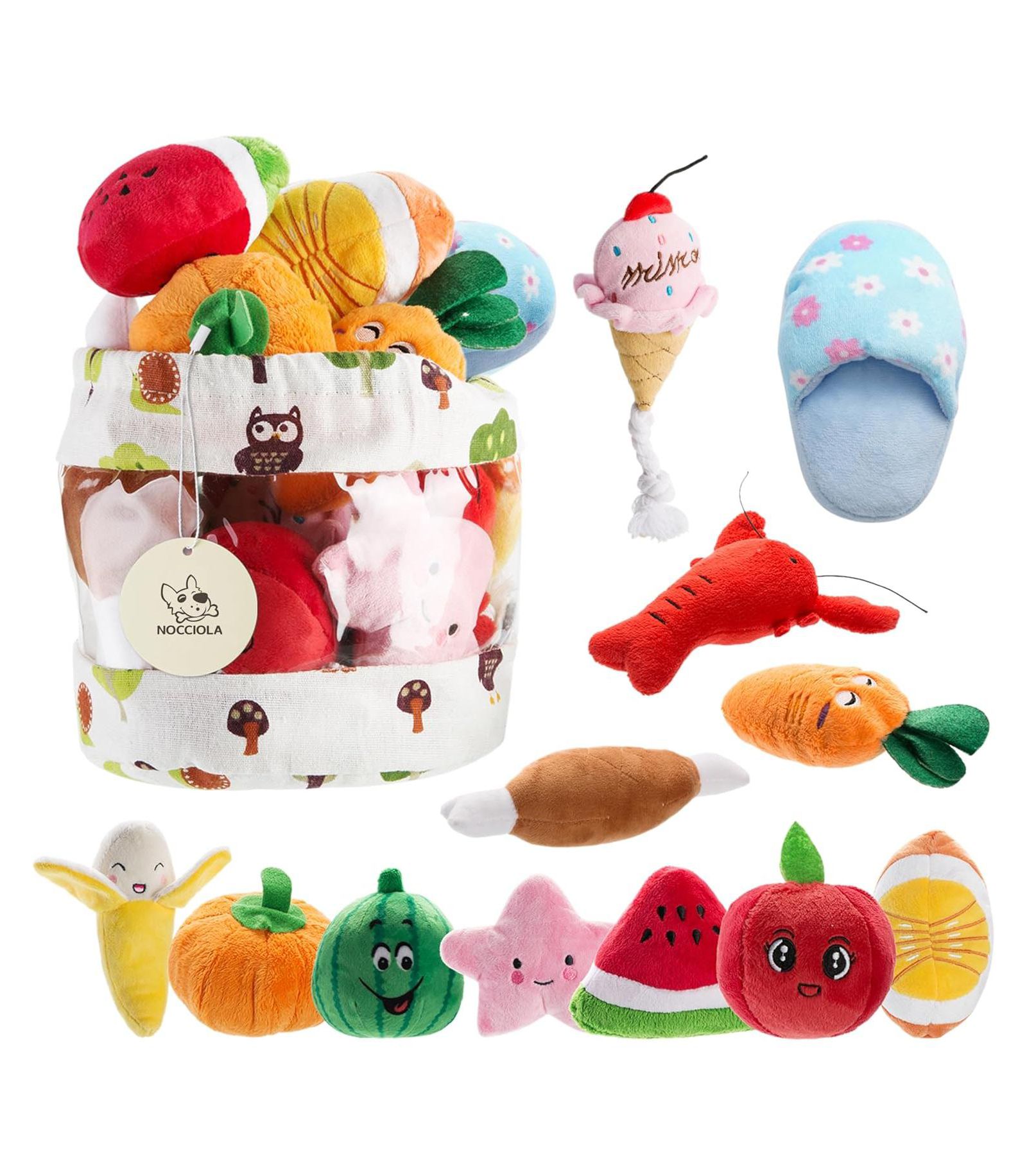 Игрушки для собак Nocciola Squeaky, 12 PCS с сумкой, Рождество, милые плюшевые игрушки для маленьких и средних собак