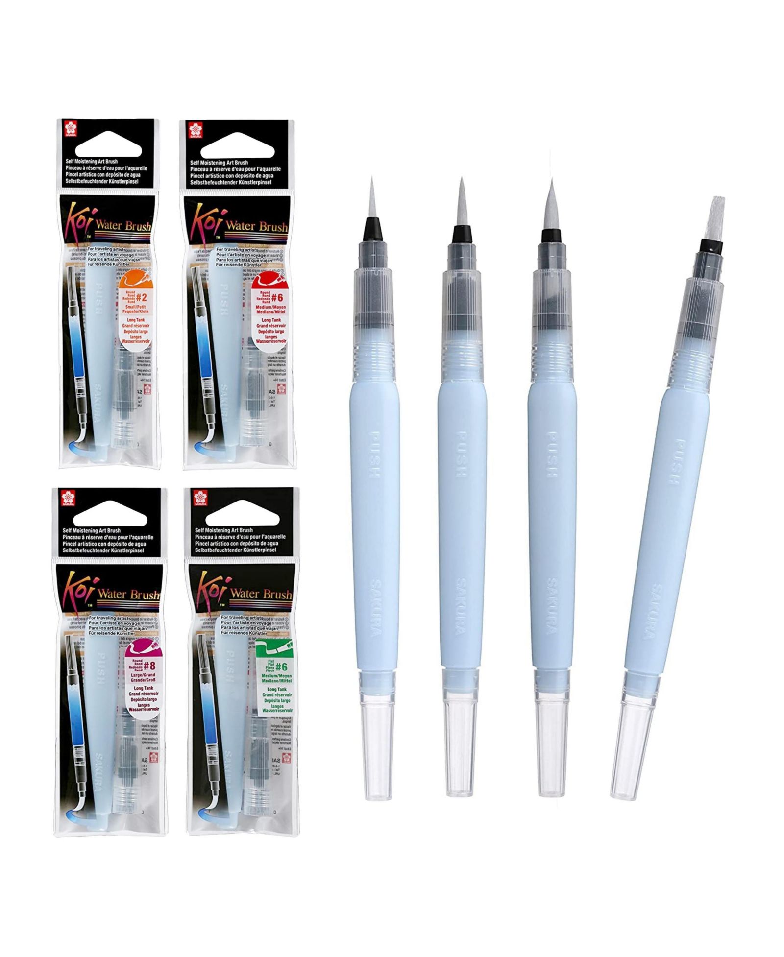 Набор кистей для акварели Sakura Koi Water Color Brushes, Set of 4 Assorted Brush Tips w/9 ml Tank