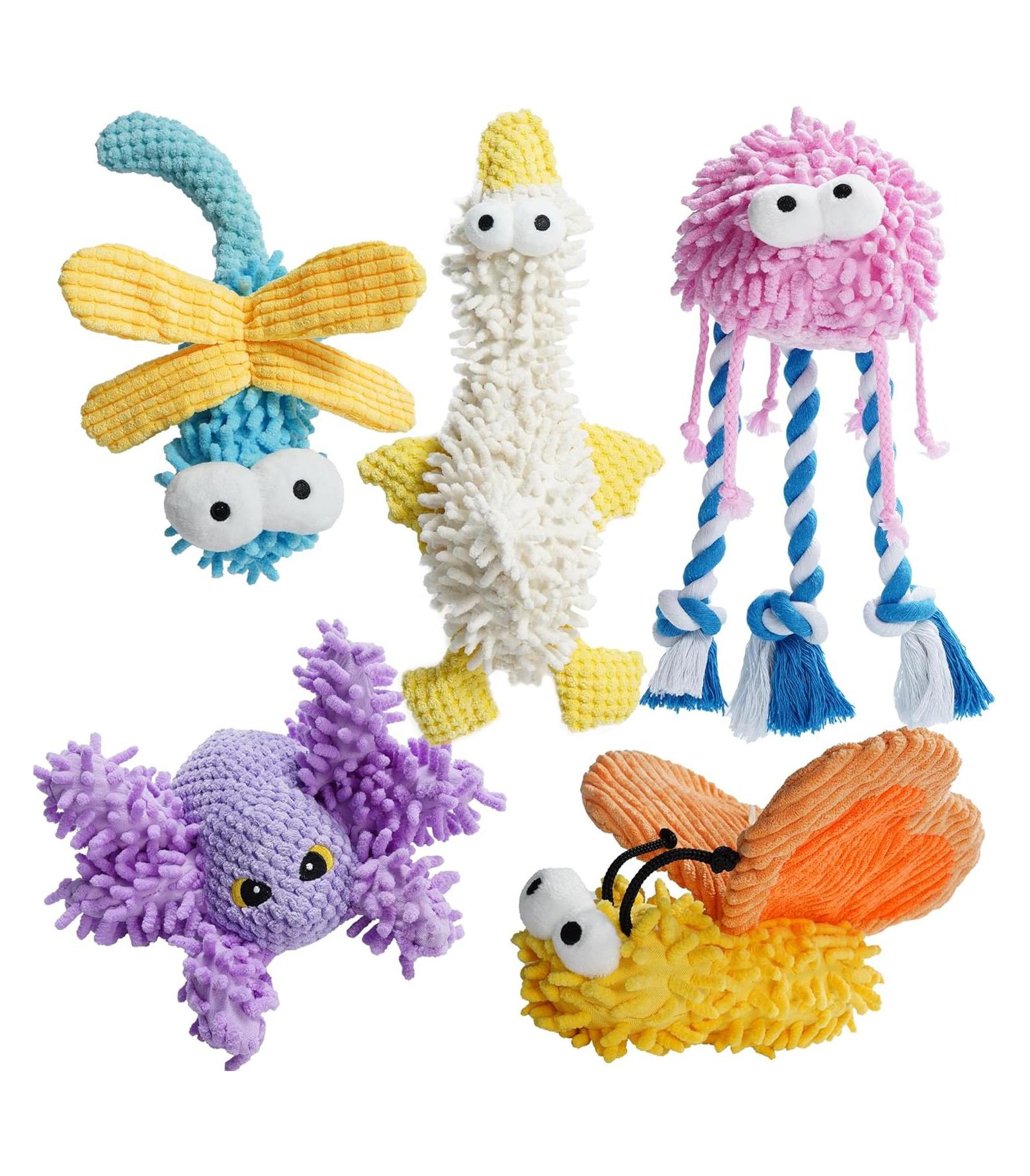 Набор игрушек Nocciola 5 PCS Easter Pastel Colors Fuzzy Plush Toys, разноцветные летние игрушки, пищащие мягкие игрушки для собак