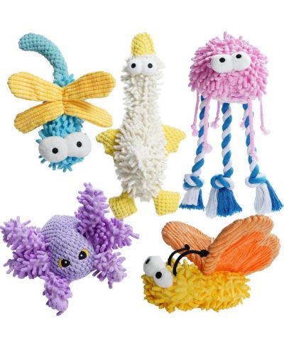 Набор игрушек Nocciola 5 PCS Easter Pastel Colors Fuzzy Plush Toys, разноцветные летние игрушки, пищащие мягкие игрушки для собак