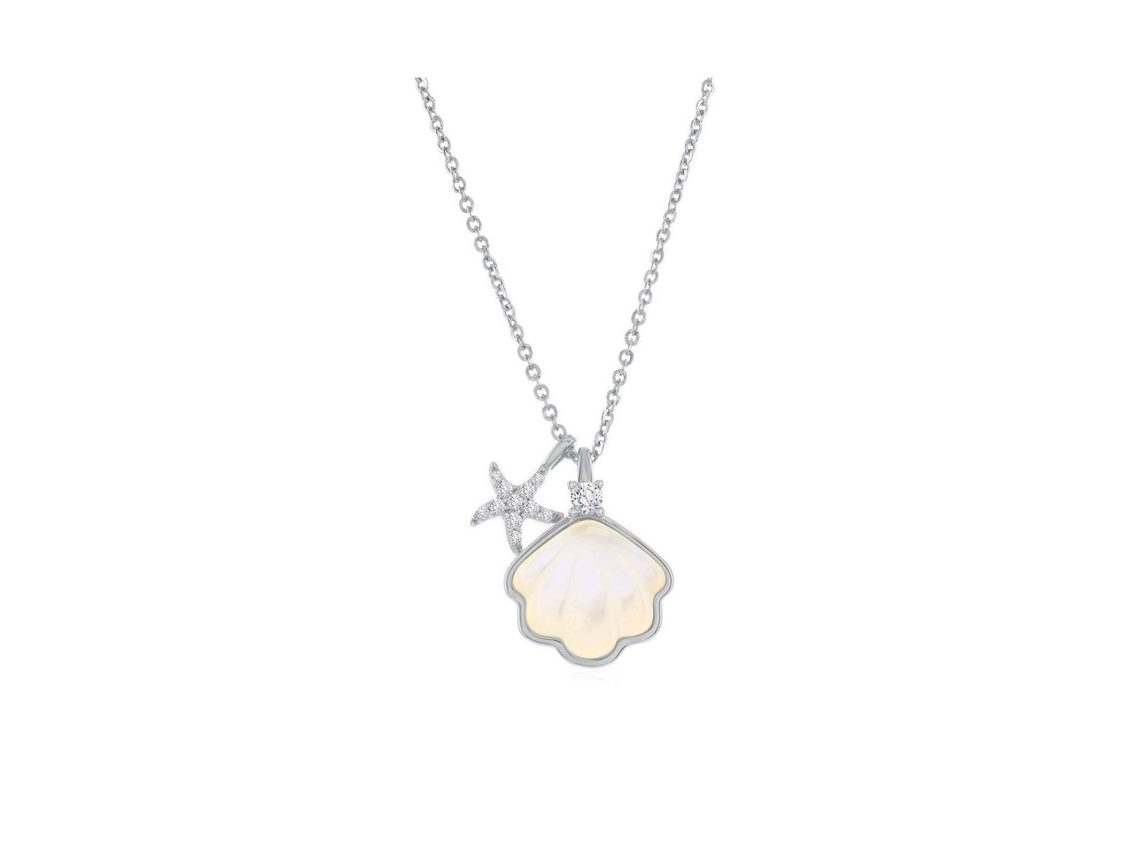 Sterling MOP Seashell & CZ Starfish ожерелье