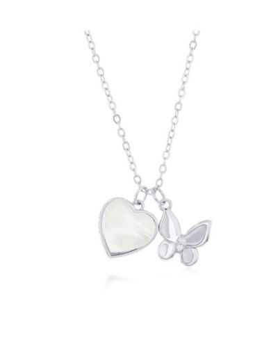 Ожерелье Caribbean Treasures Sterling MOP Heart w/ CZ Butterfly