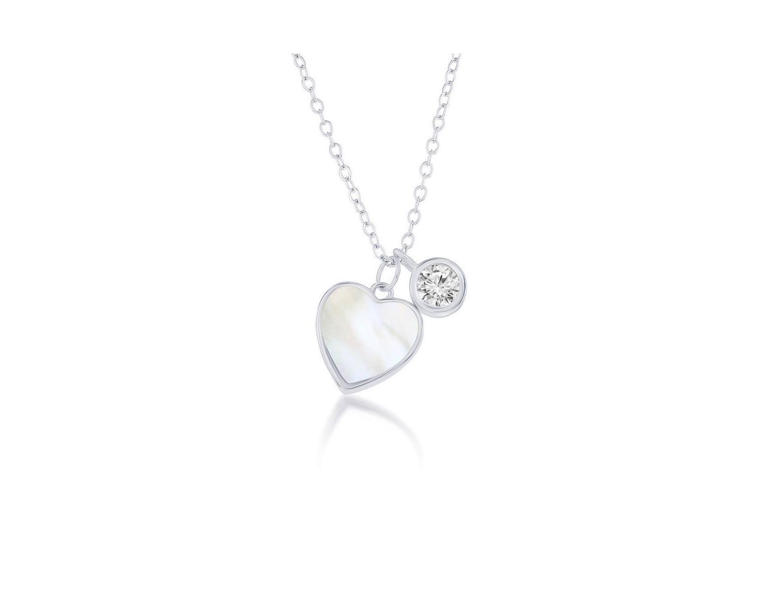 Sterling MOP Heart & Bezel-Set CZ Necklace