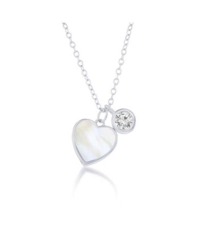 Ожерелье Sterling MOP Heart & Bezel-Set CZ