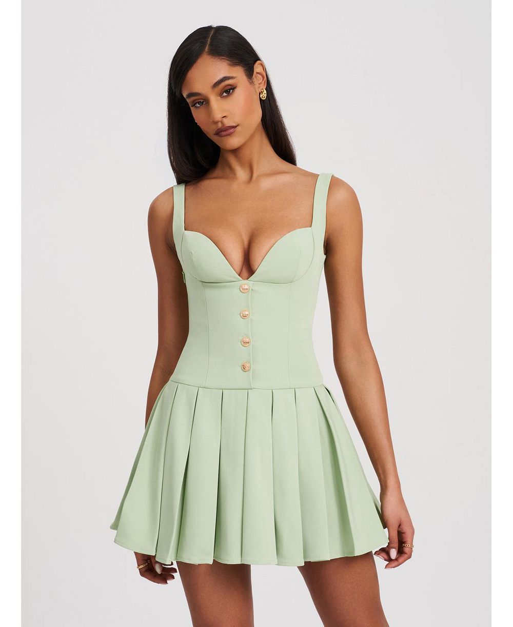 Женское мини-платье Miss Circle Tala Pistachio Green Sleeveless Pleated Preppy