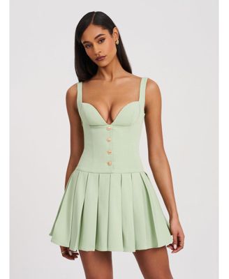 Miss Circle Women's Tala Pistachio Green Sleeveless Pleated Preppy Mini Dress