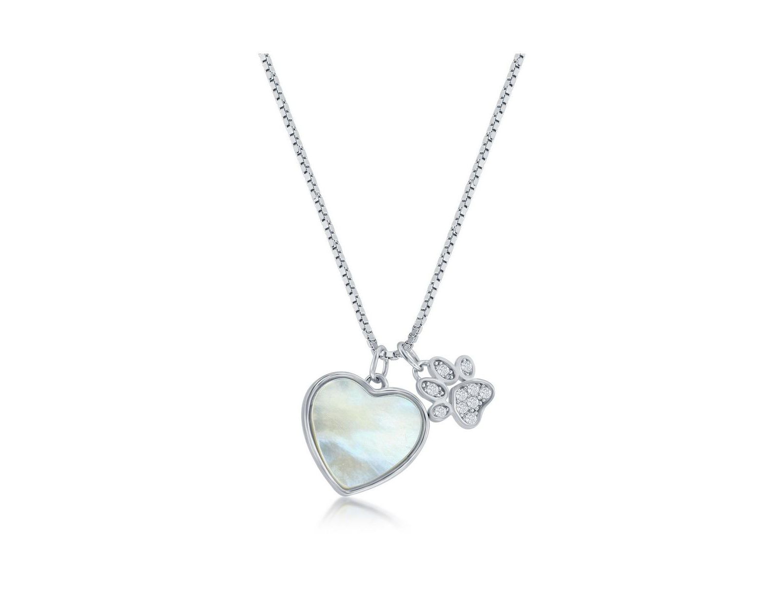 Sterling MOP Heart and CZ Paw Print Necklace