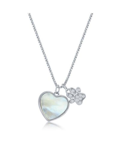 Sterling MOP Heart and CZ Paw Print Necklace