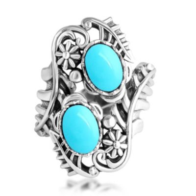 Кольцо American West Jewelry Sterling Silver Sleeping Beauty Turquoise Vine and Leaf Bypass, Size 9