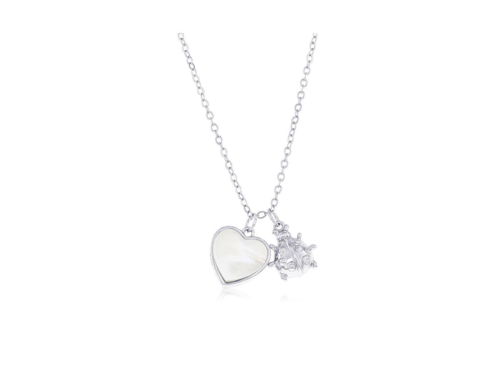 Sterling MOP Heart & Ladybug CZ Necklace