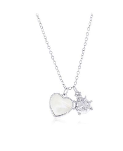 Sterling MOP Heart & Ladybug CZ ожерелье
