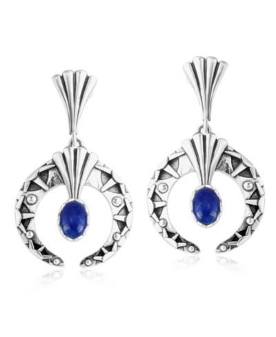 American West Jewelry Sterling Lapis Fritz Casuse Oval Gemstone Naja Earrings