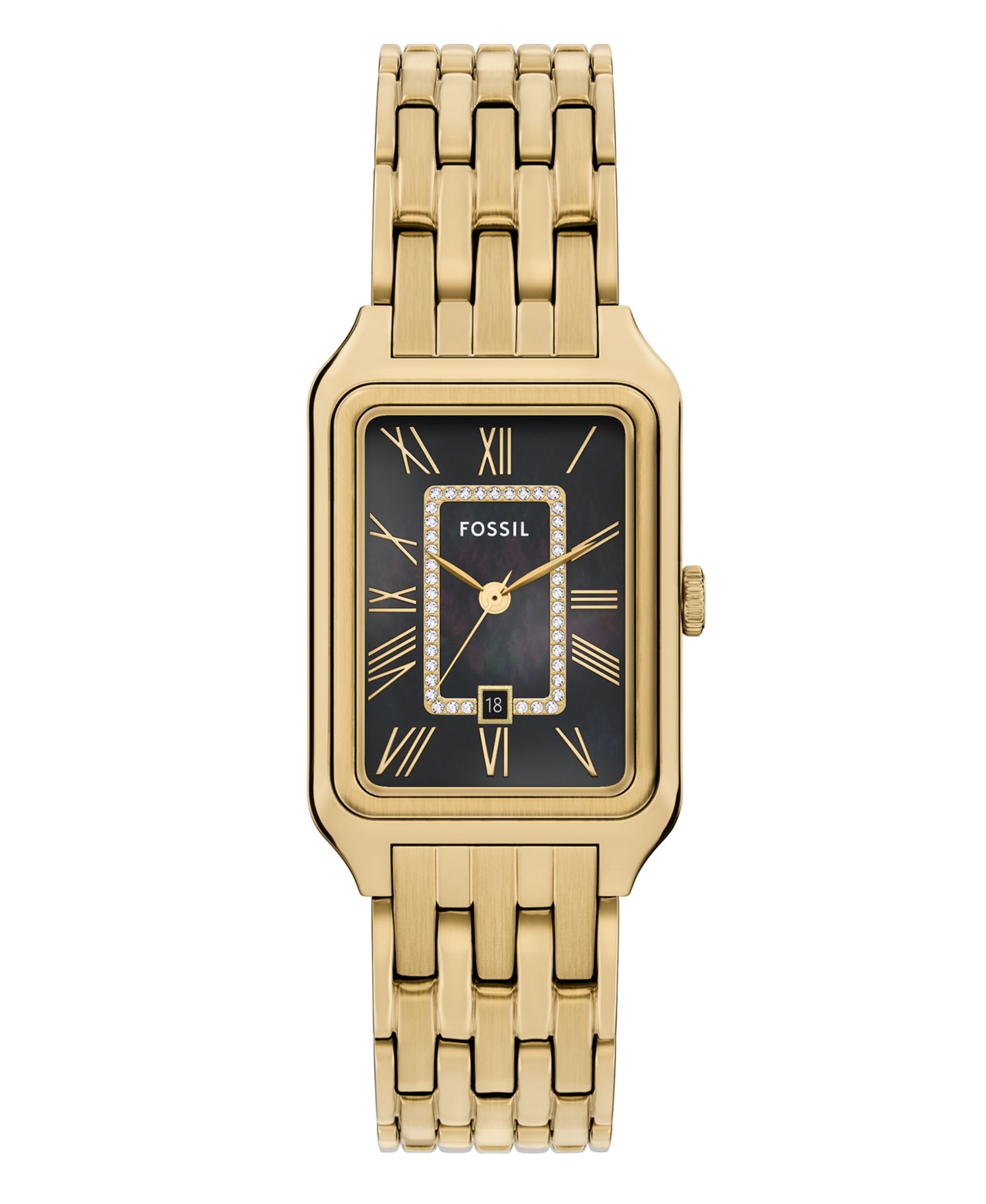 Fossil Женские часы Raquel Three-Hand Date Gold-Tone Stainless Steel, 26mm