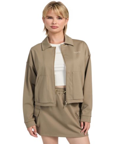 GUESS Women's Carla Collared Zip-Front Cropped Jacket