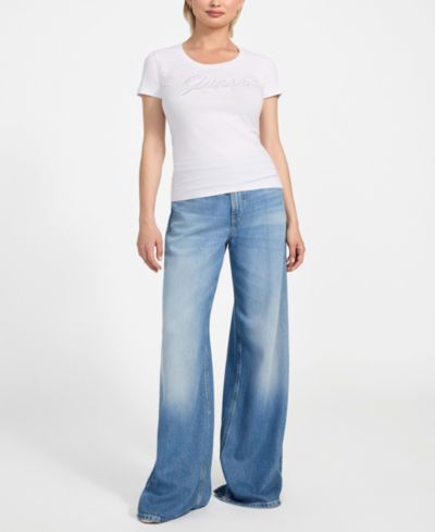 GUESS Women's Embroidered Rhinestone Logo T-Shirt