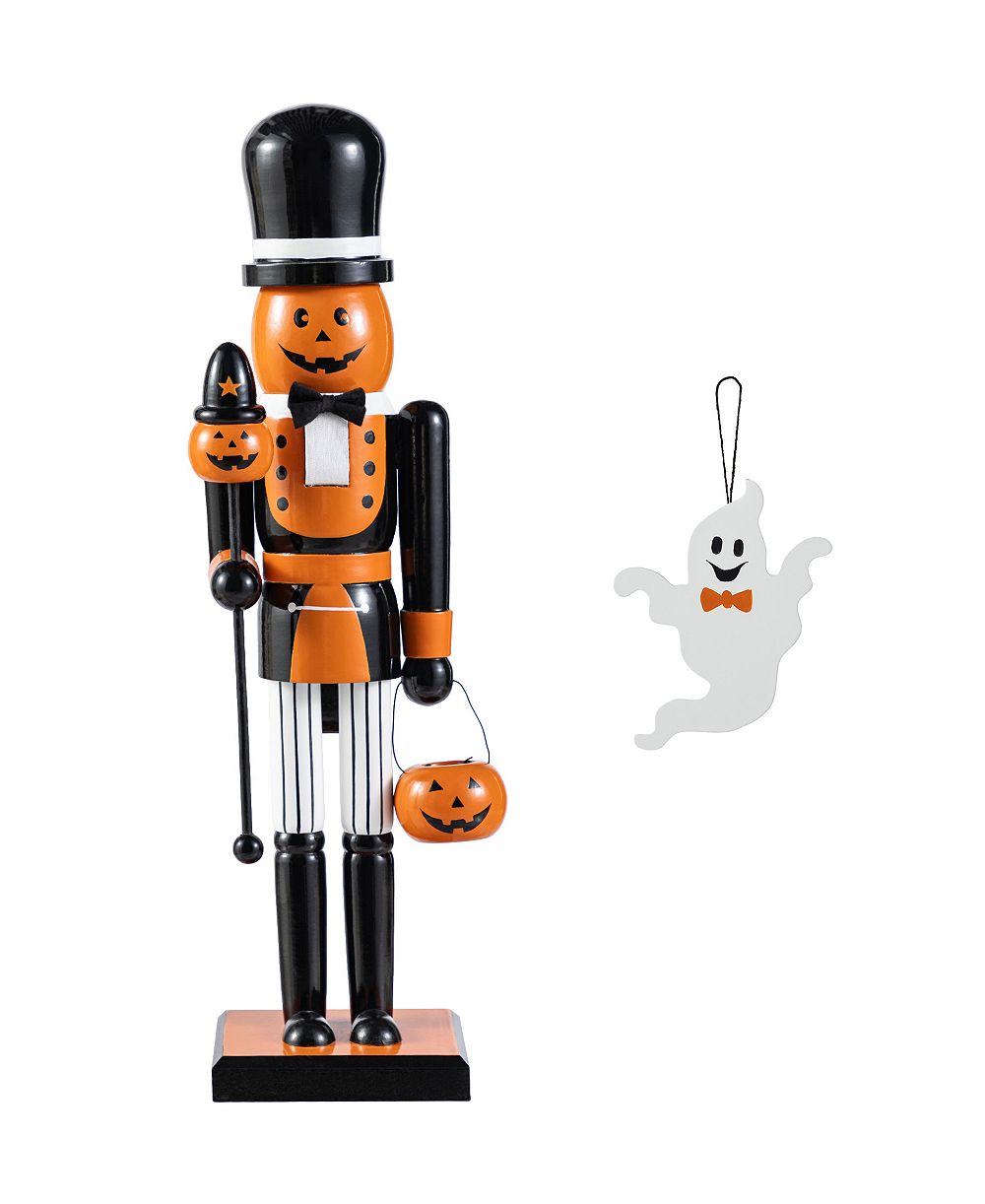 Деревянный щелкунчик Glitzhome Halloween в виде тыквы с привидением, набор из 2 шт
