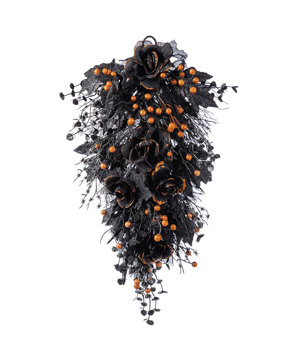 Металлический венок Glitzhome 28" Halloween Black Rose and Berry Swag