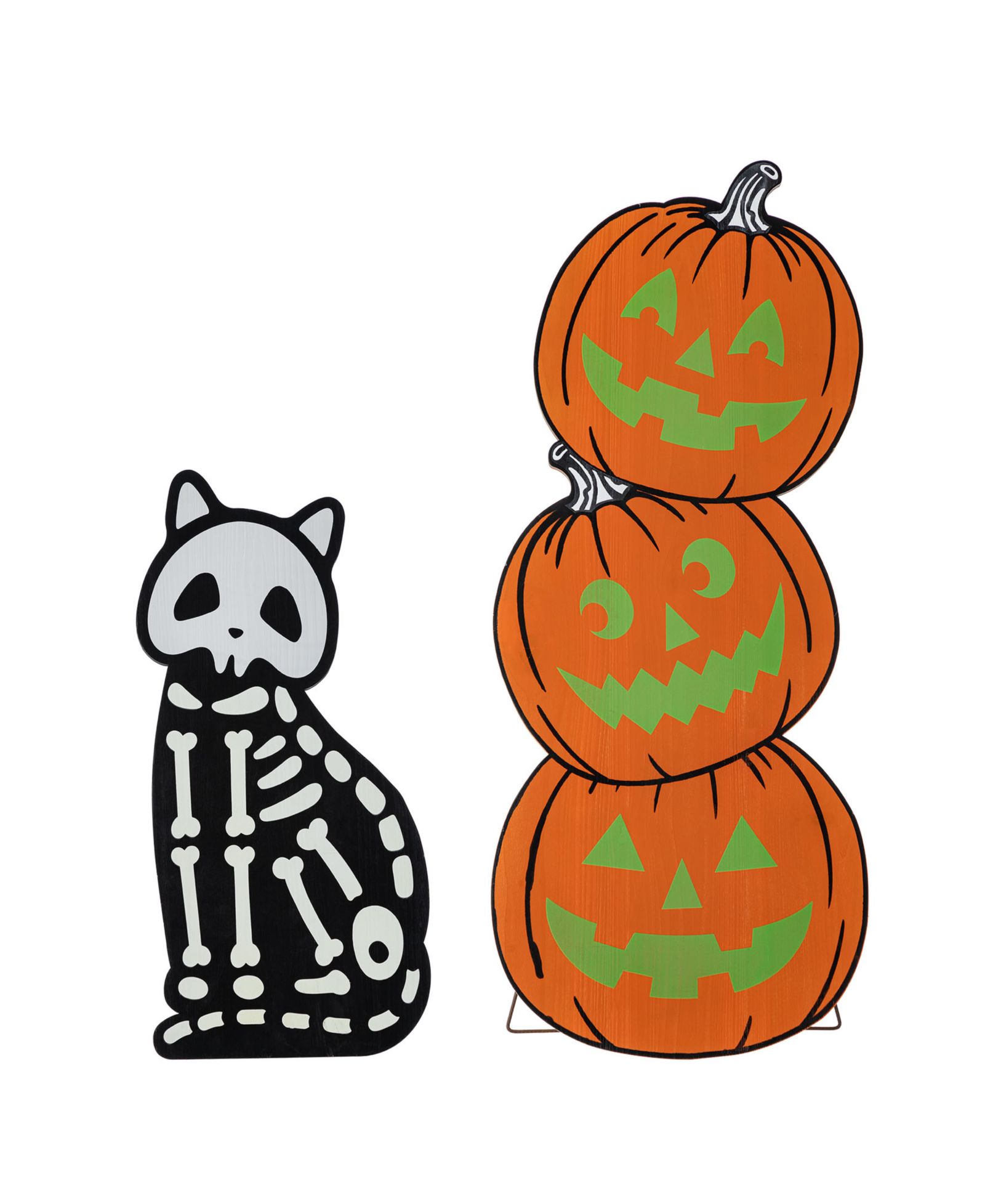 Декор для крыльца Glitzhome Halloween Wooden Skeleton Cat and Stacked Pumpkin, 2 шт.