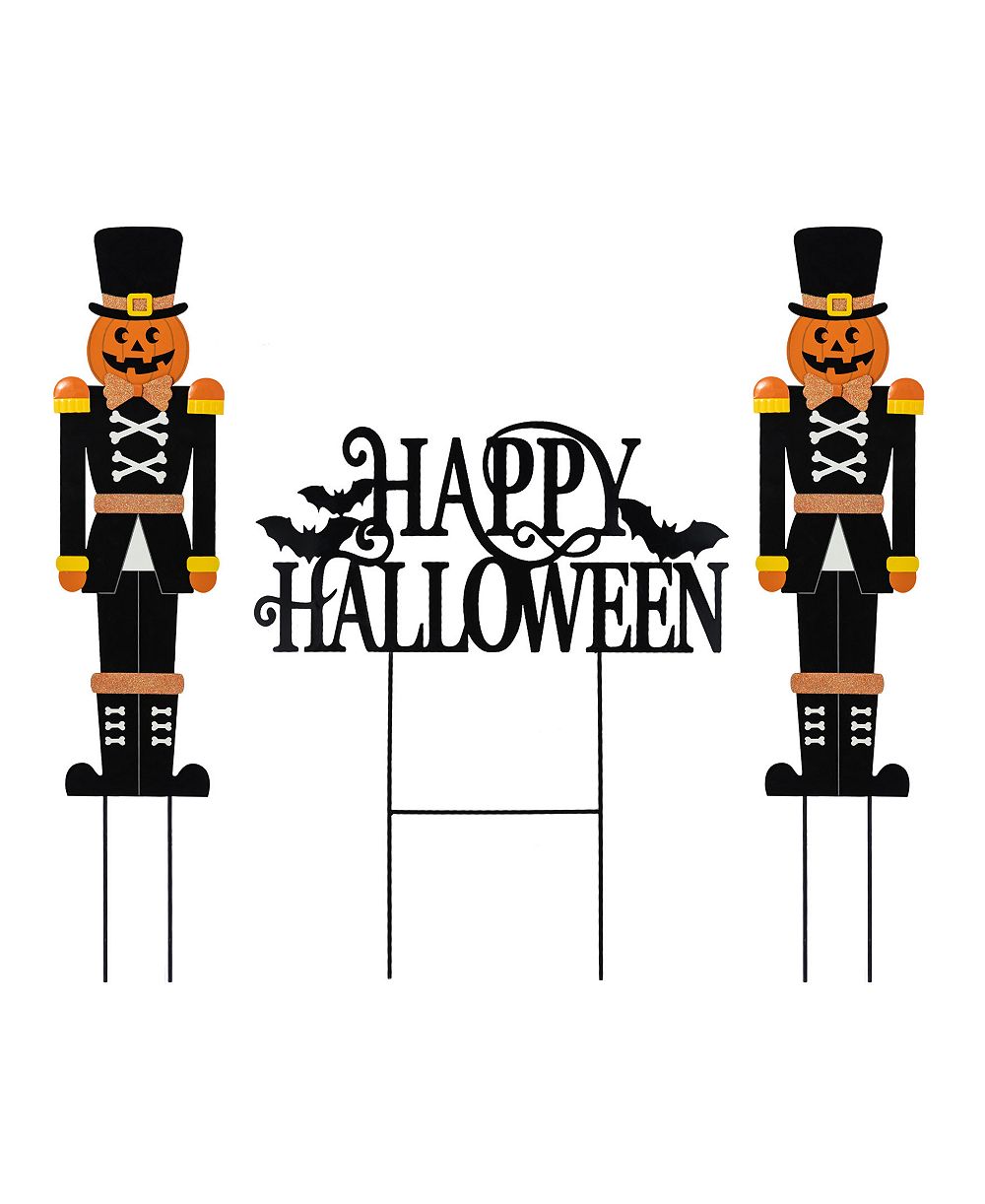 Декор для двора Glitzhome Metal Nutcracker and Happy Halloween Yard Stakes Set of 3