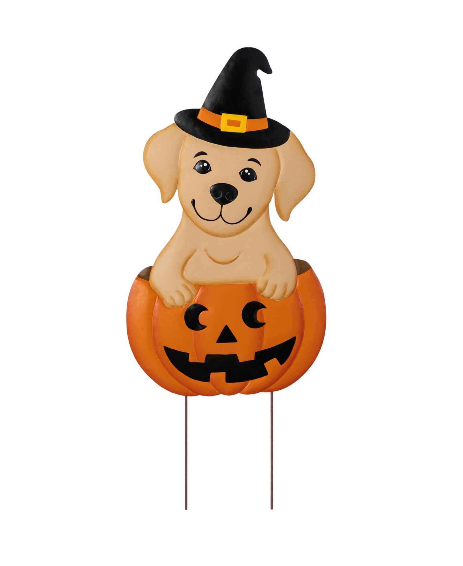 Садовая фигурка Glitzhome Halloween Metal Labrador в тыкве, 32"