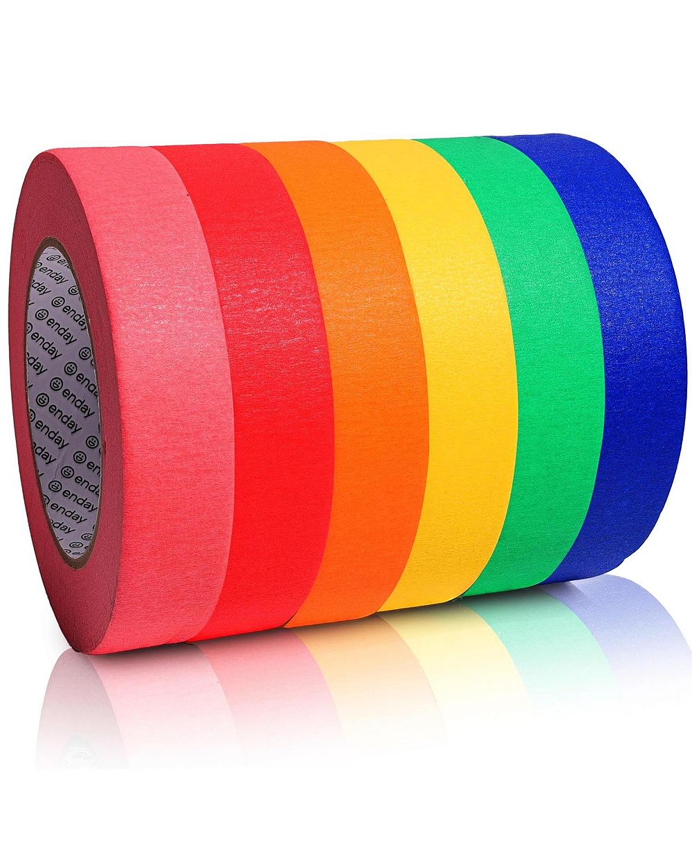 Enday Colored Masking Tape (6 Pack) 1080 Ft x 1 in - Colored Masking Tape 1 inch Wide x 180 Feet (60 Yards) per roll - Painters Tape, Great for Arts Crafts & Labeling