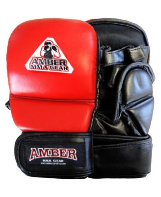 Amber Sports MMA Safety Training Gloves, Premium Leather, Shock Absorbing Foam,Adjustable Velcro Closure, Durable & Comfortable for Sparring,Red,Large