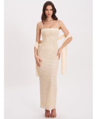 Женское вечернее платье Miss Circle Raizel Gold Beaded Sequin Bodycon с шарфом