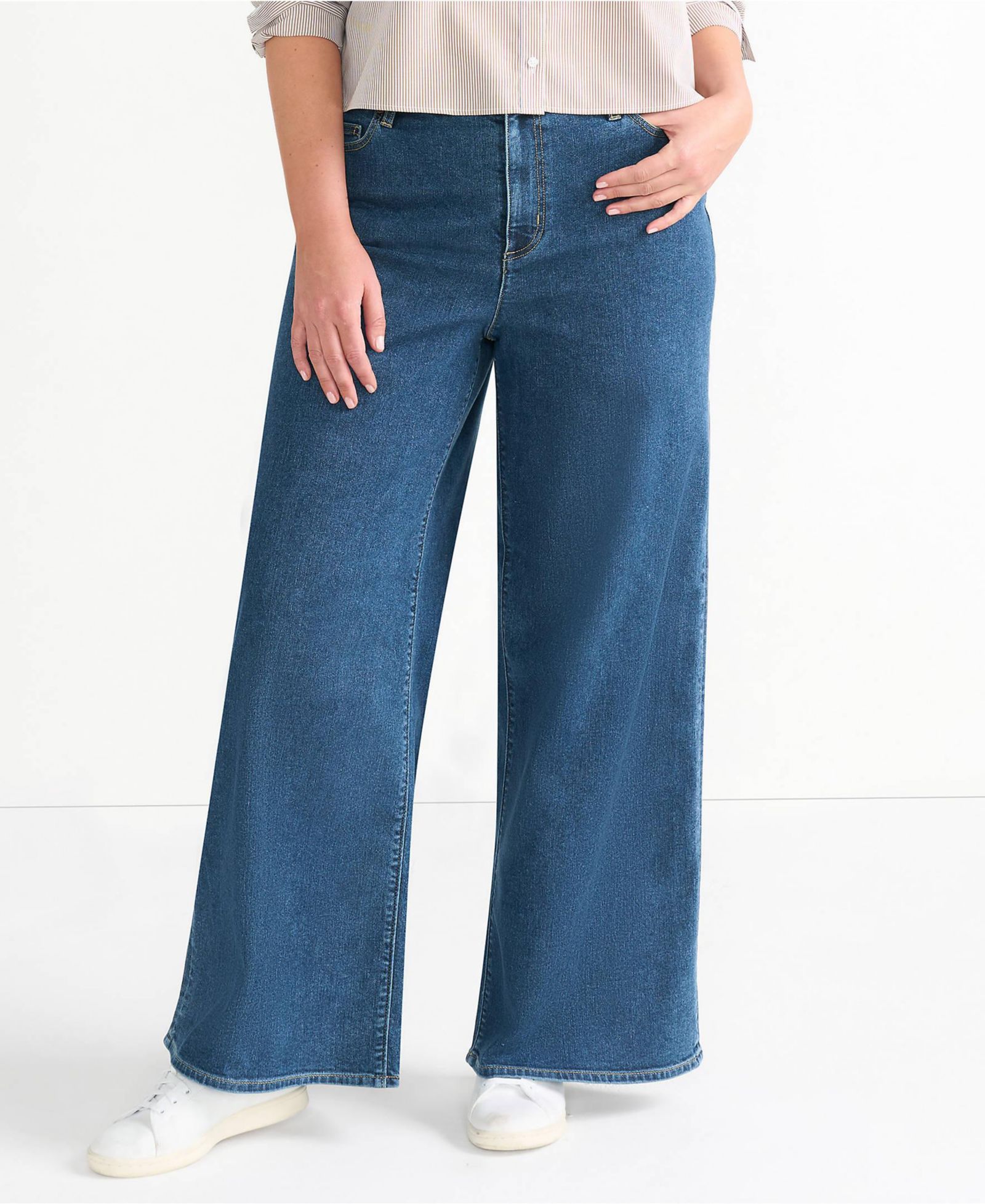 Lands' End Женские джинсы Recover Denim с высокой талией и широкими штанинами