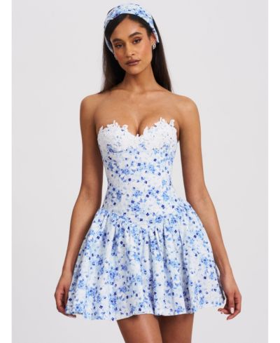 Miss Circle Женское мини-платье Taleah Blue Floral Print с кружевом