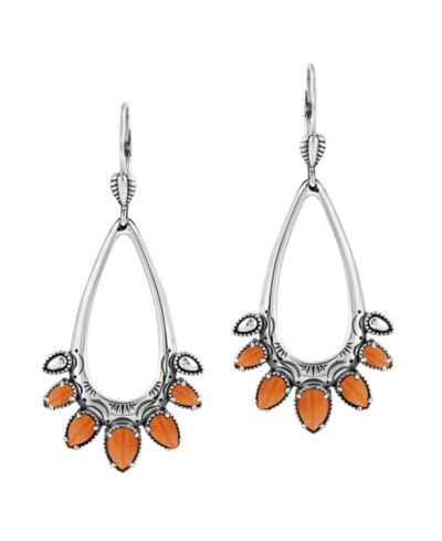 American West Jewelry Sterling Spiny Oyster Open Pear Gemstone Lever Back Earrings