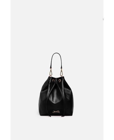 Кожаная сумка-ведро Madison Drawstring Silver & Riley Black