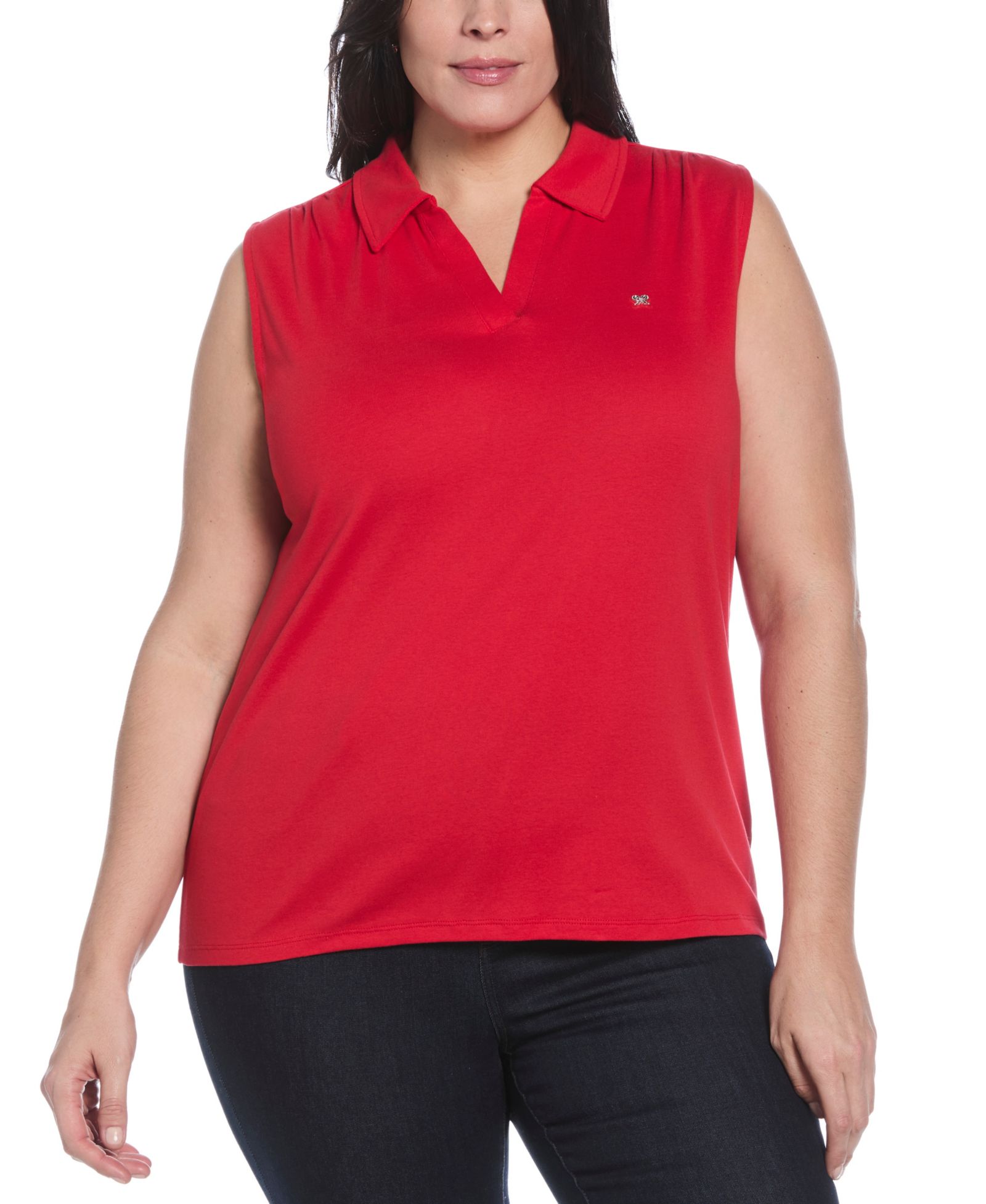 Rafaella Plus Size Ribbed V-Neck Sleeveless Polo T-Shirt