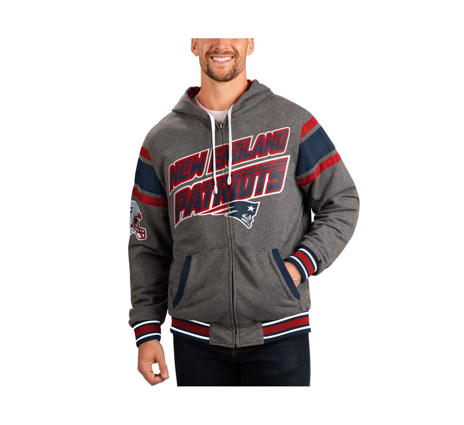 G-III Sports by Carl Banks Men's Navy/Gray New England Patriots Extreme Full Back Reversible Hoodie Full-Zip Jacket