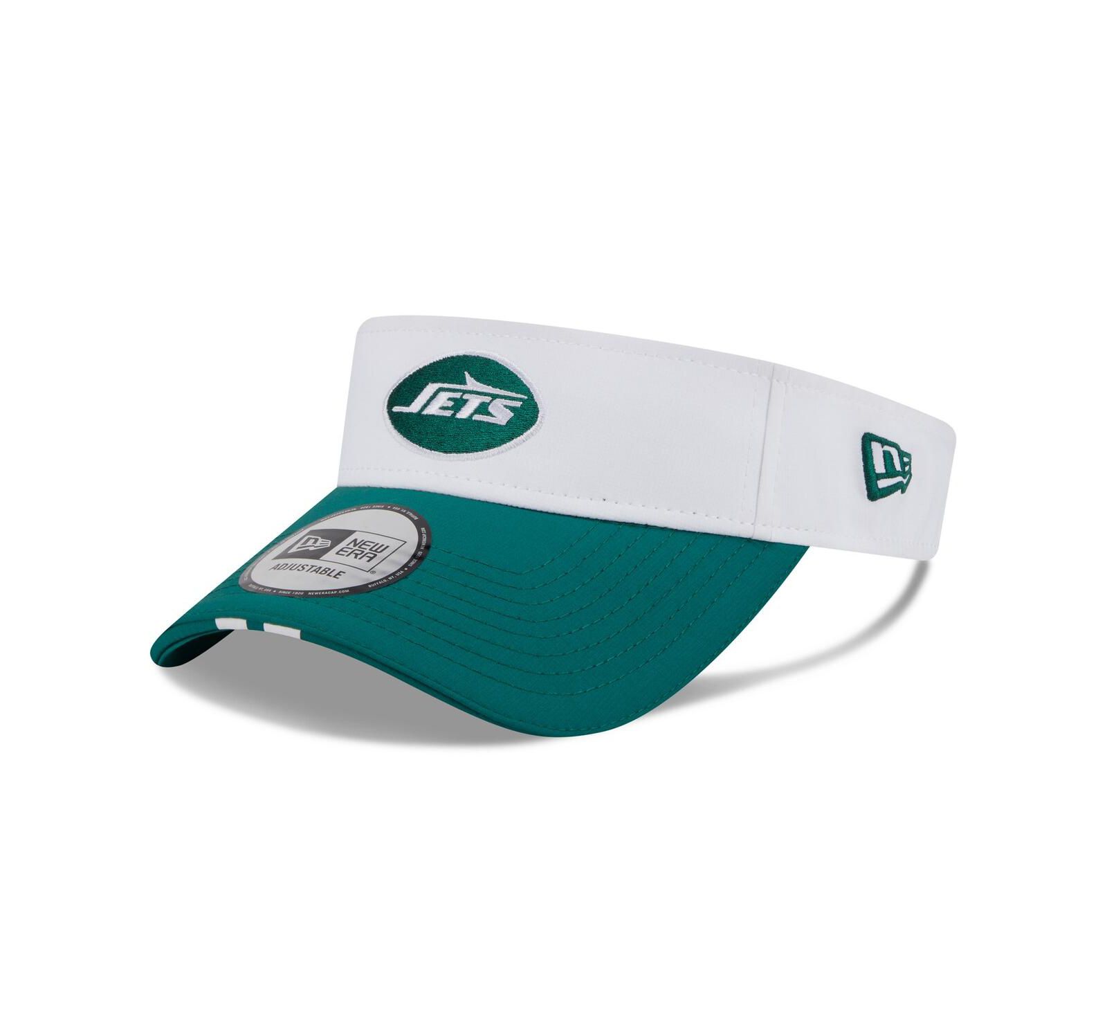 Мужская кепка New Era White/Green New York Jets 2025 NFL Training Camp Adjustable Visor
