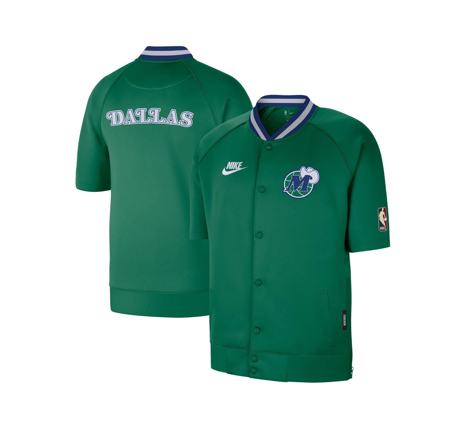 Мужская куртка Nike Dallas Mavericks Classic Edition Hardwood Classics Authentic On-Court Game Full-Snap зеленого цвета