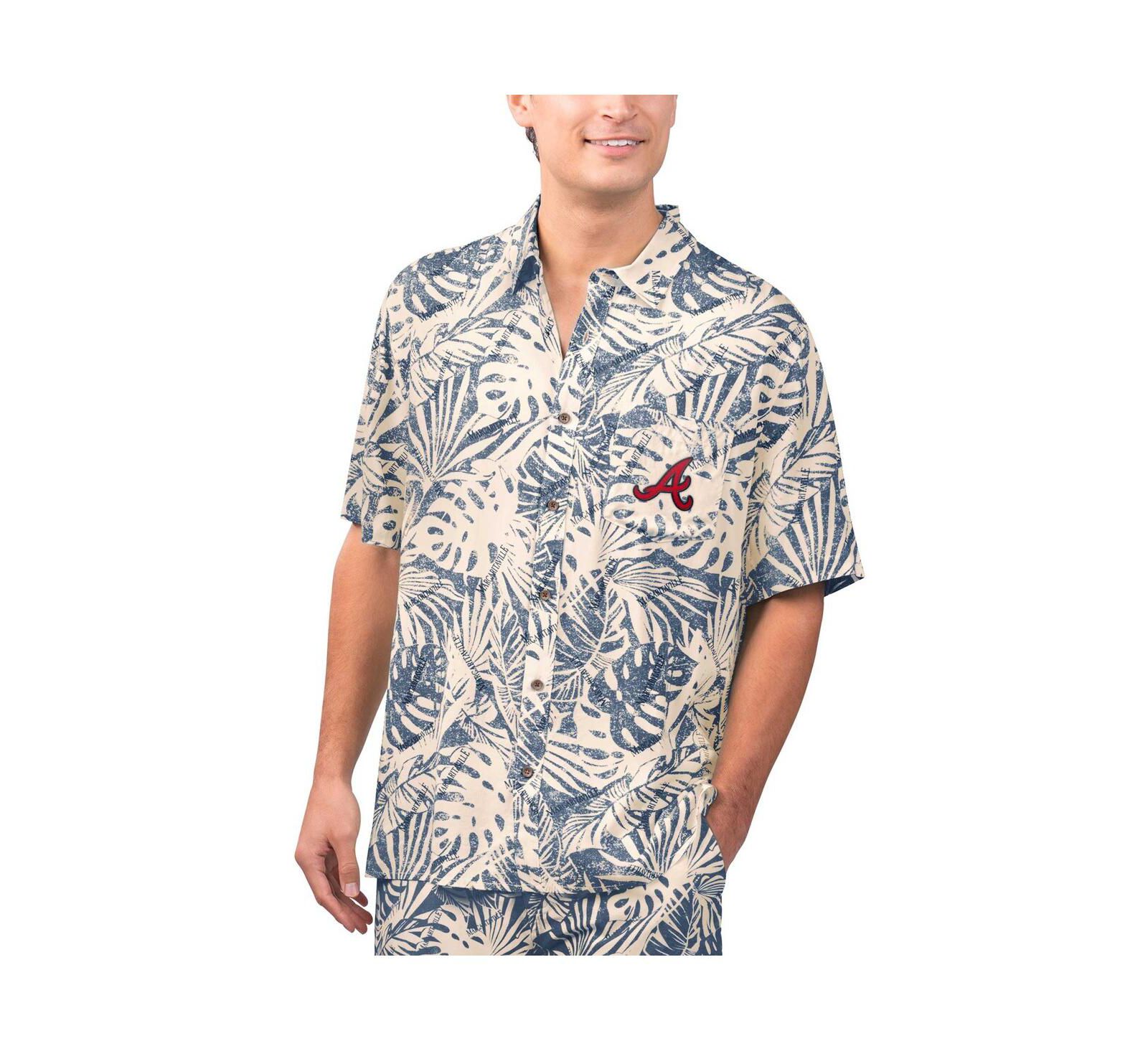 Мужская рубашка Margaritaville Navy Atlanta Braves Monstera Print Button-Up