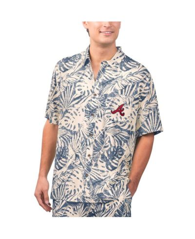 Margaritaville Men's Navy Atlanta Braves Monstera Print Party Button-Up Shirt