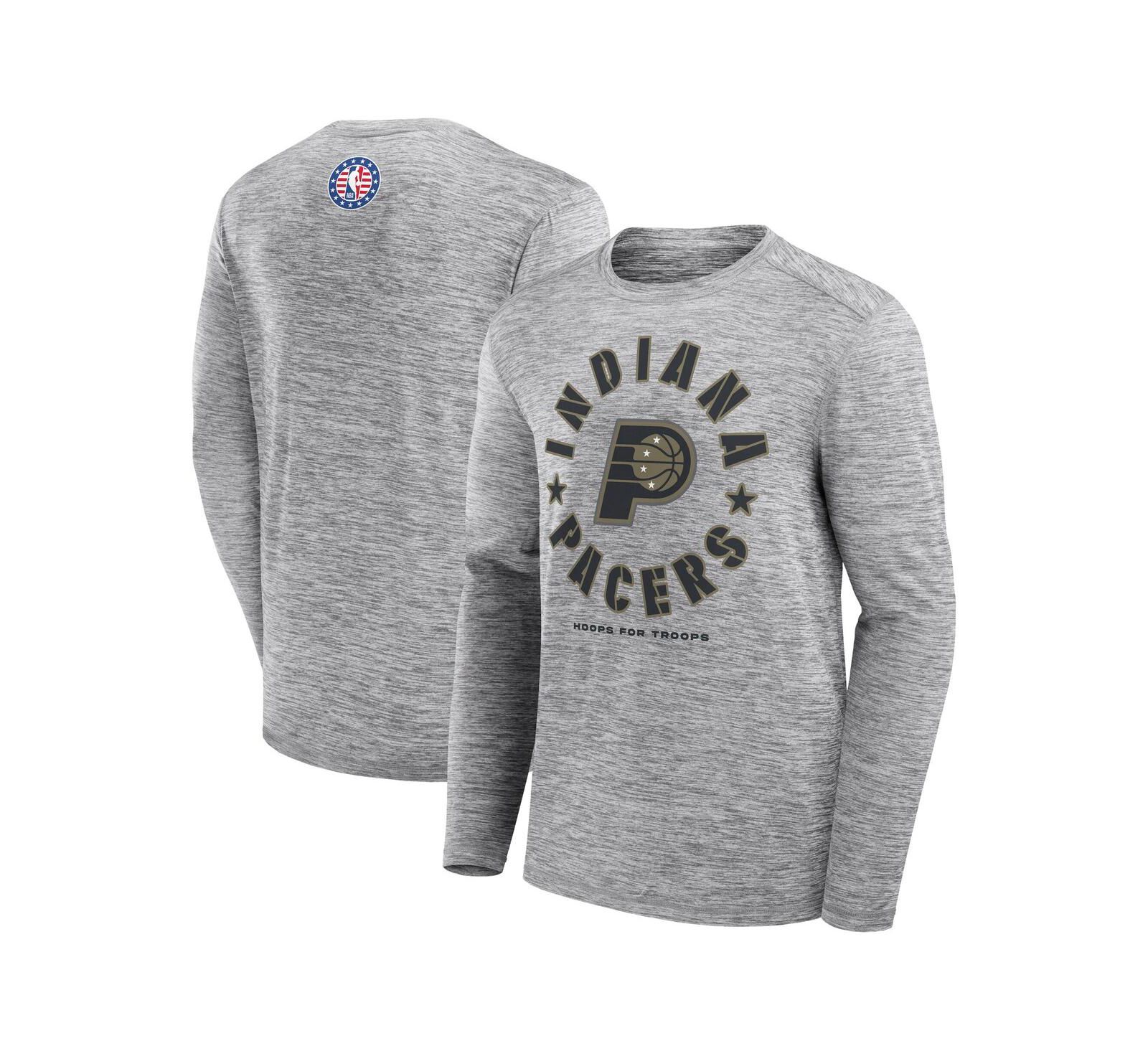Fanatics Мужская футболка с длинным рукавом, Indiana Pacers NBA Hoops for Troops, серая