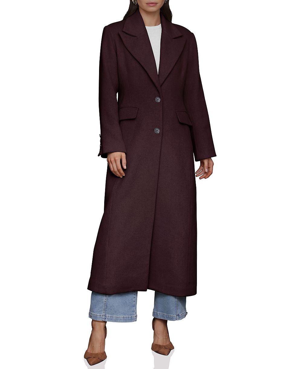 Avec Les Filles Women's Double-Breasted Long Wool-Blend Structured-Shoulder Coat
