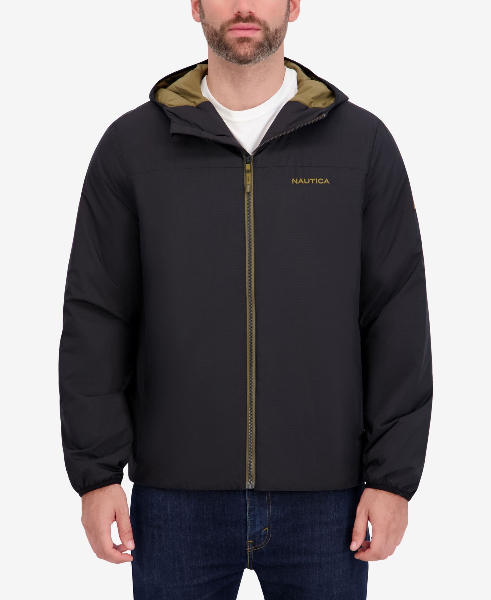 Nautica Men's Hooded Transitional Zip Front Jacket