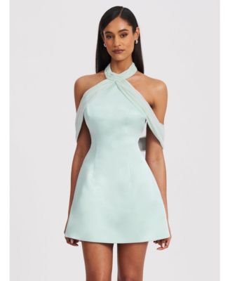 Женское мини-платье Miss Circle Zafrina Light Cyan с открытыми плечами и открытой спиной
