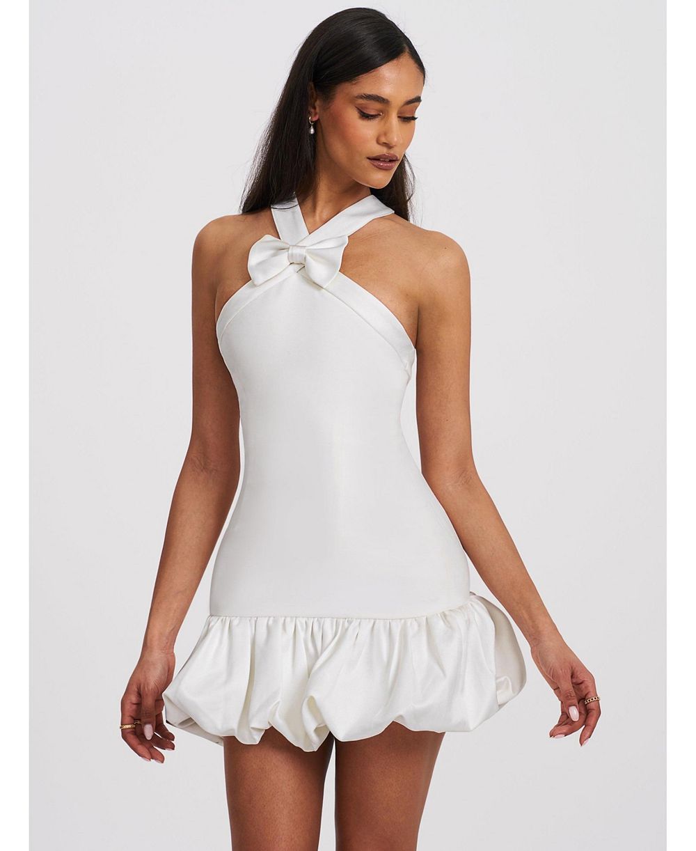 Женское мини-платье Miss Circle Barbra White Cross Straps Bodycon с пышным подолом