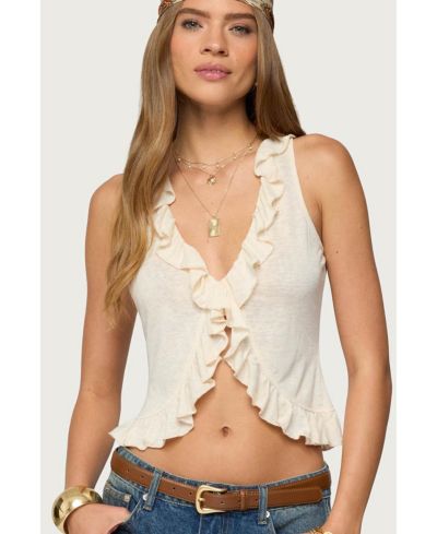 Edikted Womens Marsh Ruffle Split Front Top