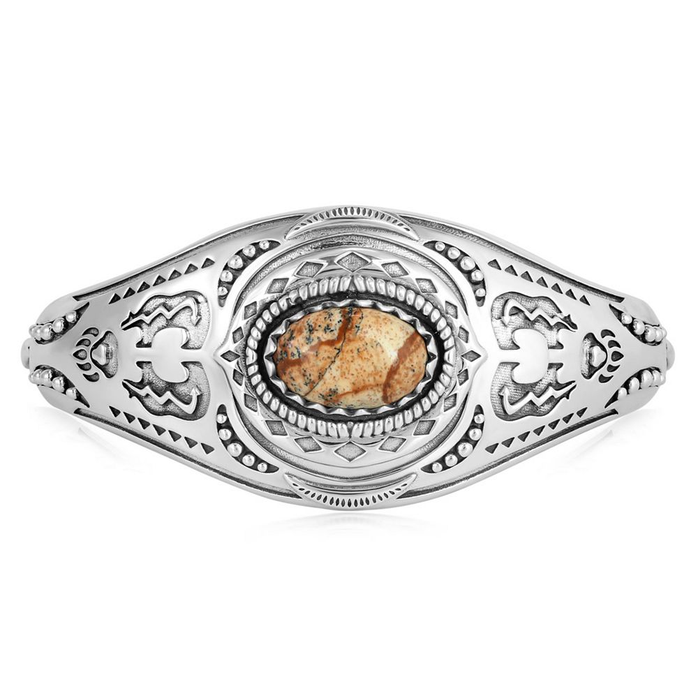 American West Jewelry Браслет-кафф Bear Oval Cut Sterling Silver Picture Jasper, Size Large