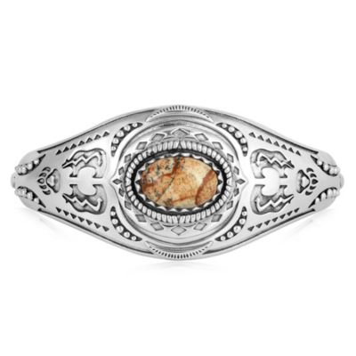 American West Jewelry Sterling Silver Picture Jasper Oval Cut Bear Cuff Bracelet, Size Large