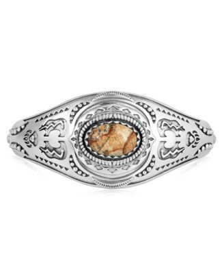 American West Jewelry Sterling Silver Picture Jasper Oval Cut Bear Cuff Bracelet, Size Medium
