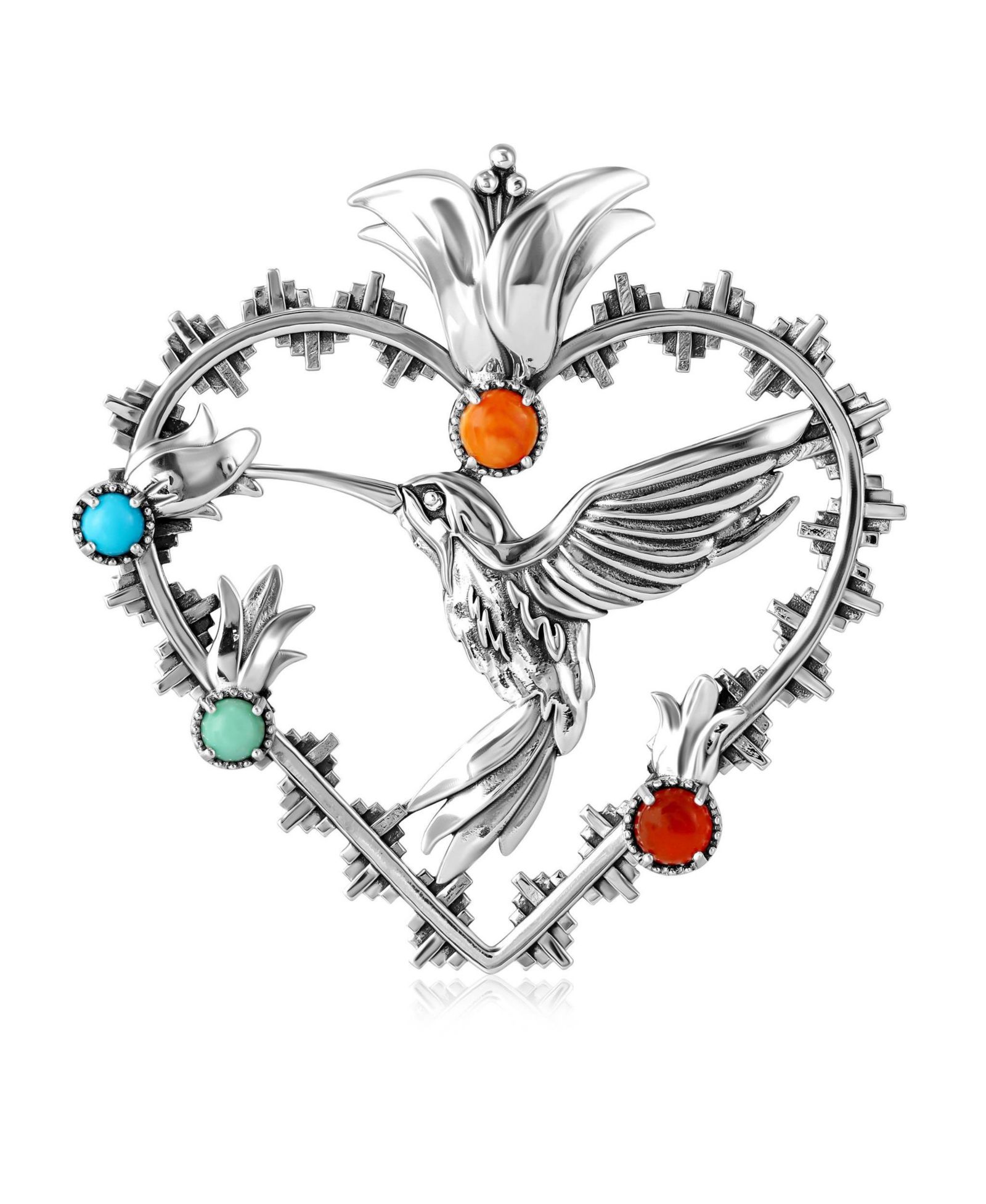 American West Jewelry Sterling Multi-Gemstone Fritz Casuse Heart Hummingbird Pendant Enhancer