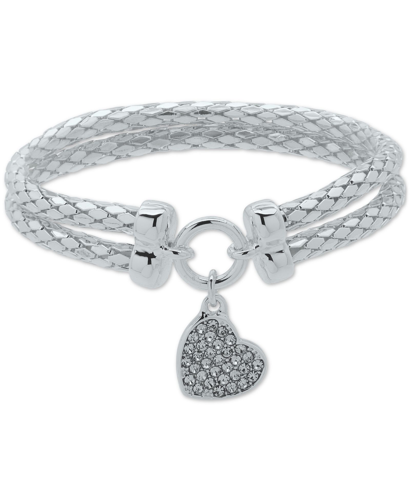 Браслет Nine West Pavé Heart Charm, двухрядный, стрейч