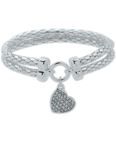 Браслет Nine West Pavé Heart Charm, двухрядный, стрейч